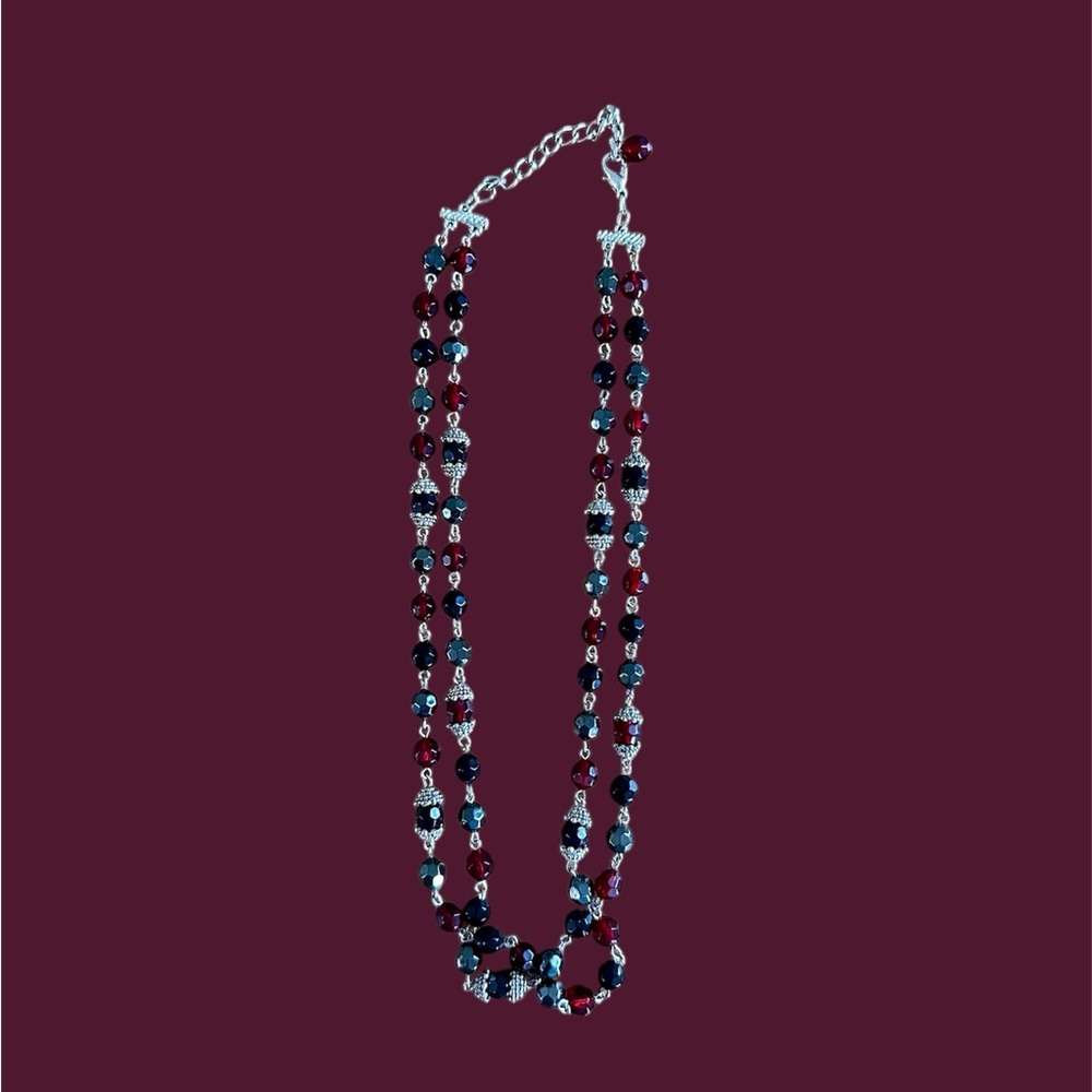 Gothic Double Strand Layered Necklace Adjustable Chain Choker Witchy‎ Red Black